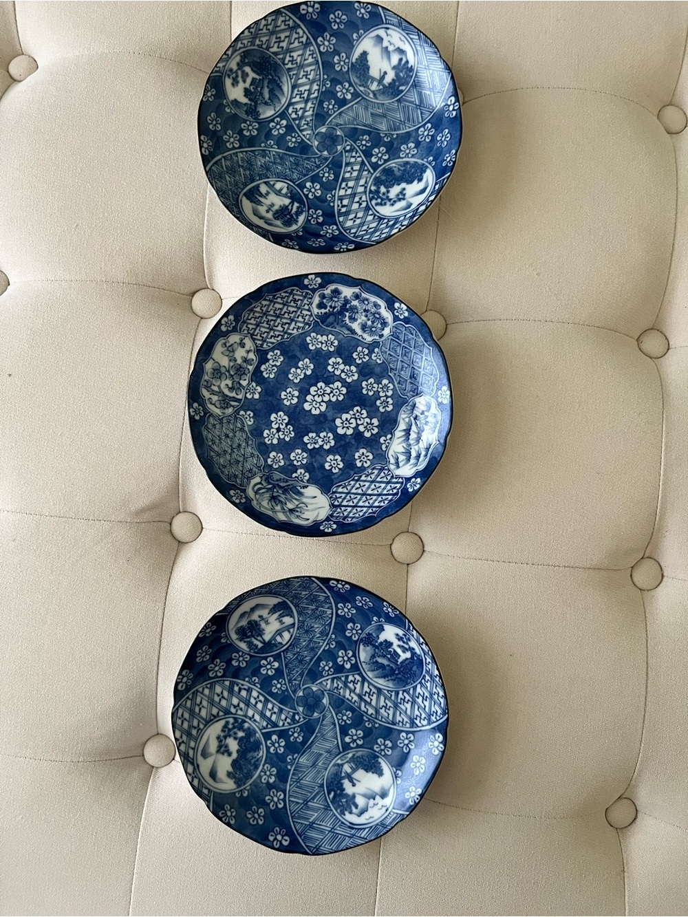 Blue Porcelain Floral Pattern Dessert Plates a set of three